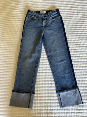 Evereve Two-Tone Blue Crop Straight Jeans